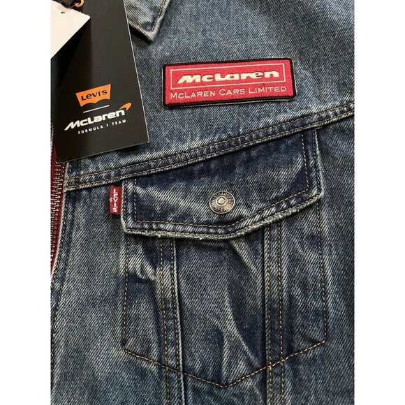 NWT Levi's x Mclaren Racing Heritage 501® Medium Indigo Trucker Jacket Mens Sz L - Picture 2 of 9